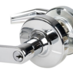 KIT - Grade 2, Office Rhodes Lever, Key in Lever, C145 Keyway (0-Bitted Brushed Chrome Cylinder 626), 2-3/8in Backset, ANSI Strike, 625/US26 Bright Chrome