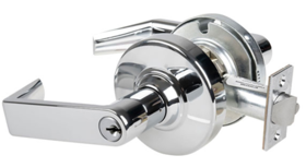 KIT - Grade 2, Office Rhodes Lever, Key in Lever, E Keyway (0-Bitted Brushed Chrome Cylinder 626), 2-3/8in Backset, ANSI Strike, 625/US26 Bright Chrome