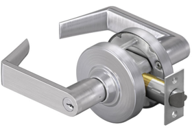 KIT - Grade 2, Office Rhodes Lever, Key in Lever, S145 Keyway (0-Bitted Brushed Chrome Cylinder 626), 2-3/8in Backset, ANSI Strike, 626/US26D Satin Chrome