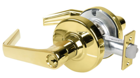 KIT - Grade 2, Office Saturn Lever, Key in Lever, C123 Keyway (0-Bitted Brushed Brass Cylinder 606), 2-3/4in Backset, ANSI Strike, 605/US3 Bright Brass