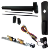 KIT - RX Request to Exit, QEL Quiet Electric Latch Retraction, CON Molex Connectors 24VDC, Heavy Duty Grooved SVR Surface Vertical Rod Exit Device, 990NL Night Latch Trim (Rim Cylinder Required), Key Retracts Latch Bolt, 48in x 84in, No Dogging, Grade 1, 99 Series, 711/US19 Flat Black Powder-Coated