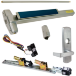 KIT - RX Request to Exit, QEL Quiet Electric Latch Retraction, CON Molex Connectors 24VDC, Heavy Duty Grooved SVR Surface Vertical Rod Exit Device, 996L-NL-06 Night Latch Lever Trim (Rim Cylinder Required), Key Retracts Latch Bolt, LHR Left Hand Reverse/Reversible Handing (Snap Ring Tool Required), 48in x 84in, LBR Less Bottom Rods, No Dogging, Grade 1, 99 Series, 626/US26D Satin Chrome