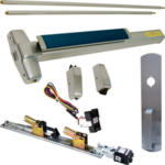 KIT - Fire-Rated, RX Request to Exit, QEL Quiet Electric Latch Retraction, CON Molex Connectors 24VDC, Heavy Duty Grooved SVR Surface Vertical Rod Exit Device, 990NL Night Latch Trim (Rim Cylinder Required), Key Retracts Latch Bolt, 36in x 84in, No Dogging, Grade 1, 99 Series, 626/US26D Satin Chrome