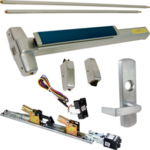 KIT - RX Request to Exit, QEL Quiet Electric Latch Retraction, CON Molex Connectors 24VDC, Heavy Duty Grooved SVR Surface Vertical Rod Exit Device, 996L-NL-06 Night Latch Lever Trim (Rim Cylinder Required), Key Retracts Latch Bolt, LHR Left Hand Reverse/Reversible Handing (Snap Ring Tool Required), 36in x 84in, No Dogging, Grade 1, 99 Series, 626/US26D Satin Chrome