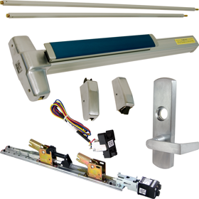KIT - Fire-Rated, RX Request to Exit, QEL Quiet Electric Latch Retraction, CON Molex Connectors 24VDC, Heavy Duty Grooved SVR Surface Vertical Rod Exit Device, 996L-06 Lever Trim (Rim Cylinder Required), Key Locks/Unlocks Trim, RHR Right Hand Reverse/Reversible Handing (Snap Ring Tool Required), 36in x 84in, No Dogging, Grade 1, 99 Series, 626/US26D Satin Chrome