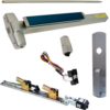 KIT - Fire-Rated, RX Request to Exit, QEL Quiet Electric Latch Retraction, CON Molex Connectors 24VDC, Heavy Duty Grooved SVR Surface Vertical Rod Exit Device, 990NL Night Latch Trim (Rim Cylinder Required), Key Retracts Latch Bolt, 36in x 84in, LBR Less Bottom Rods, No Dogging, Grade 1, 99 Series, 626/US26D Satin Chrome