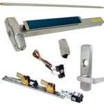 KIT - Fire-Rated, RX Request to Exit, QEL Quiet Electric Latch Retraction, CON Molex Connectors 24VDC, Heavy Duty Grooved SVR Surface Vertical Rod Exit Device, 996L-06 Lever Trim (Rim Cylinder Required), Key Locks/Unlocks Trim, RHR Right Hand Reverse/Reversible Handing (Snap Ring Tool Required), 36in x 84in, LBR Less Bottom Rods, No Dogging, Grade 1, 99 Series, 626/US26D Satin Chrome