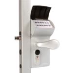 Valentino Surface Mounted Battery Powered Code Lock for Square 1-1/2" to 2-1/2" Profiles in SILV with 3006CR - Aluminum Handles (Free Exit) and VCA