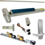KIT - Fire-Rated, RX Request to Exit, QEL Quiet Electric Latch Retraction, CON Molex Connectors 24VDC, Heavy Duty Grooved SVR Surface Vertical Rod Exit Device, 996L-DT-06 Dummy Lever Trim, Latch Retraction Activates Pull, LHR Left Hand Reverse/Reversible Handing (Snap Ring Tool Required), 48in x 84in, LBR Less Bottom Rods, AFL Auxiliary Fire Pin, No Dogging, Grade 1, 99 Series, 626/US26D Satin Chrome KIT - Fire-Rated, RX Request to Exit, QEL Quiet Electric Latch Retraction, CON Molex Connectors 24VDC, Heavy Duty Grooved SVR Surface Vertical Rod Exit Device, 996L-DT-06 Dummy Lever Trim, Latch Retraction Activates Pull, LHR Left Hand Reverse/Reversible Handing (Snap Ring Tool Required), 48in x 84in, LBR Less Bottom Rods, AFL Auxiliary Fire Pin, No Dogging, Grade 1, 99 Series, 626/US26D Satin Chrome